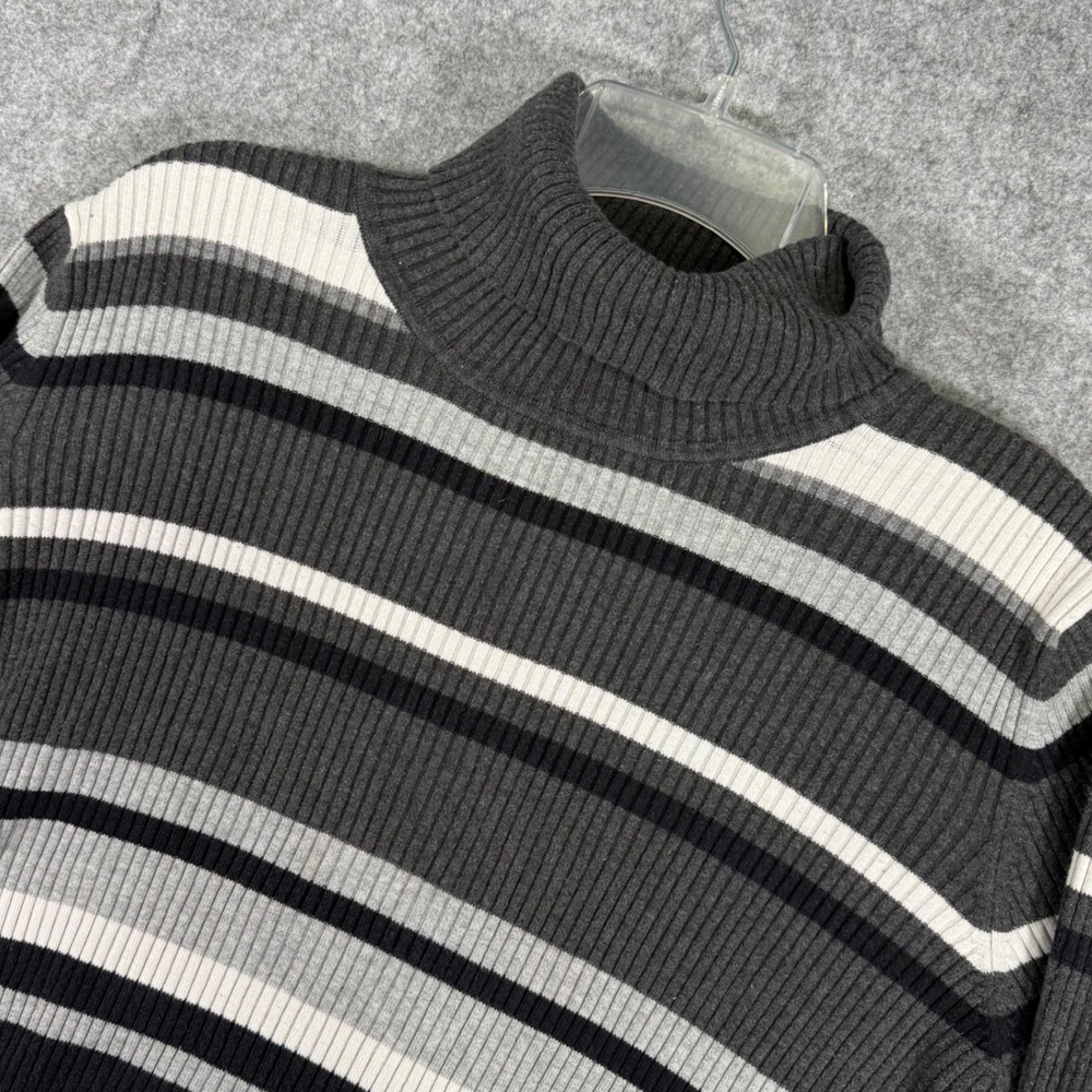 St. John's Bay Turtleneck Sweater Women XL Gray Striped Ribbed Knit Cotton Blend